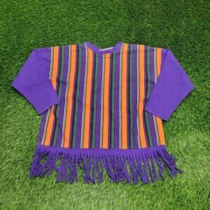 Vintage 90s Summer Fringe Stripes Shirt Womens Large 22x21 Baggy Boxy